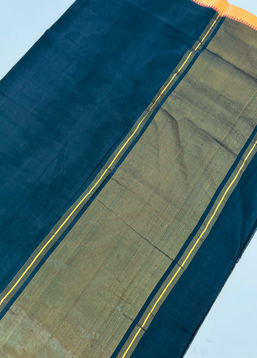 Handwoven Mangalgiri Cotton Saree | Black | Gold Zari | Handwoven | Ships from California